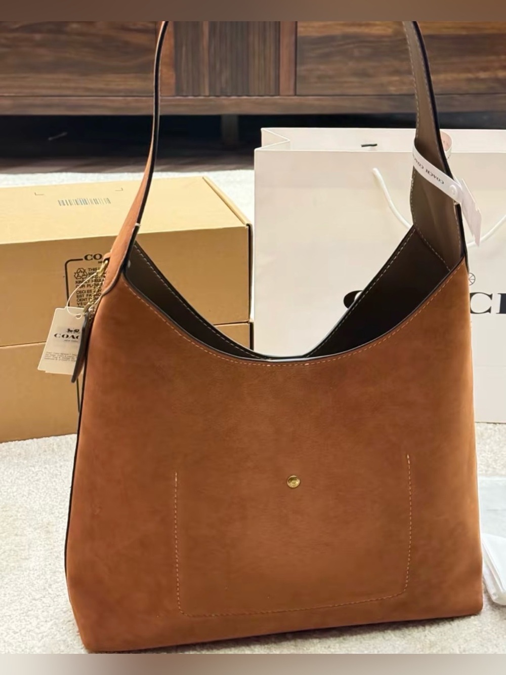 Coach Suede Shoulder Hobo in Saddle - Picture 4 of 5